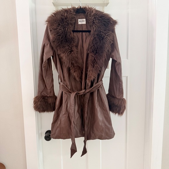 Show Me Your MuMu Jackets & Blazers - Show Me Your Mumu Penny Lane Faux Leather Fur Coat Brown Small Y2K Style